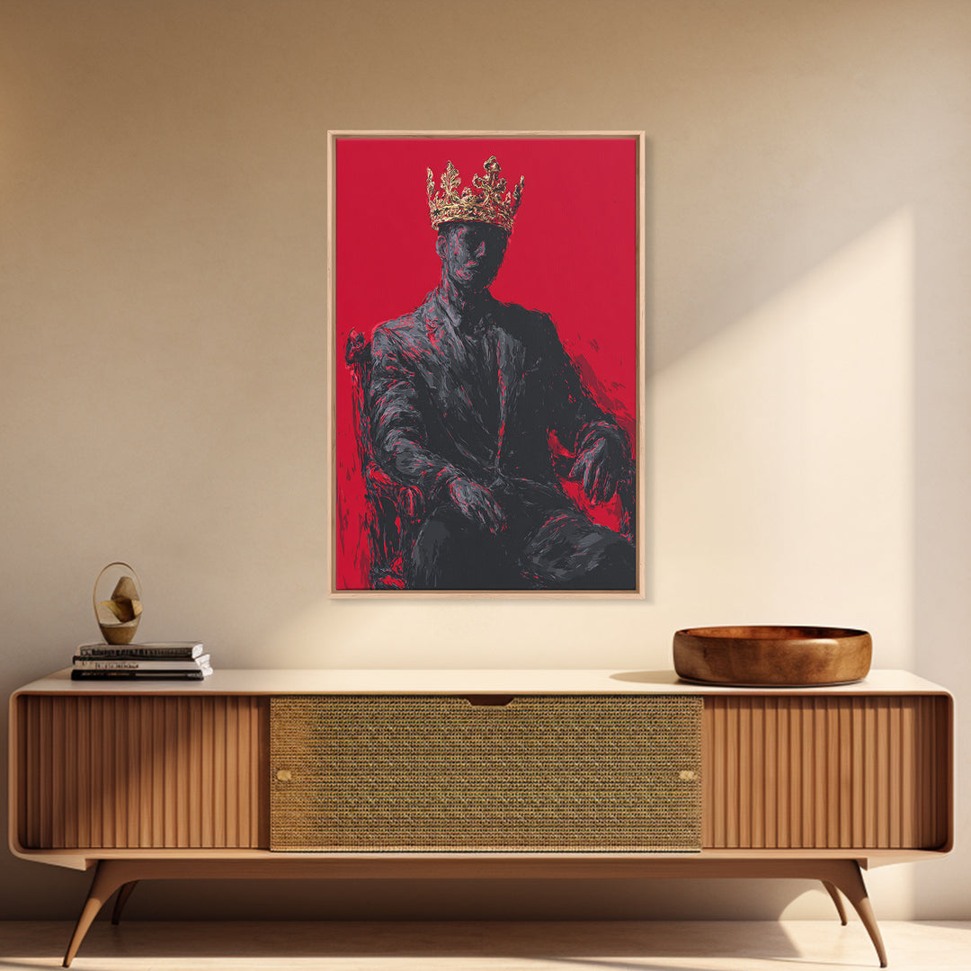Crowned Black Man Portrait Canvas Print, Red Royal Afrocentric Wall Art, African American Art, Bold Modern Home Decor, Gift For Him
