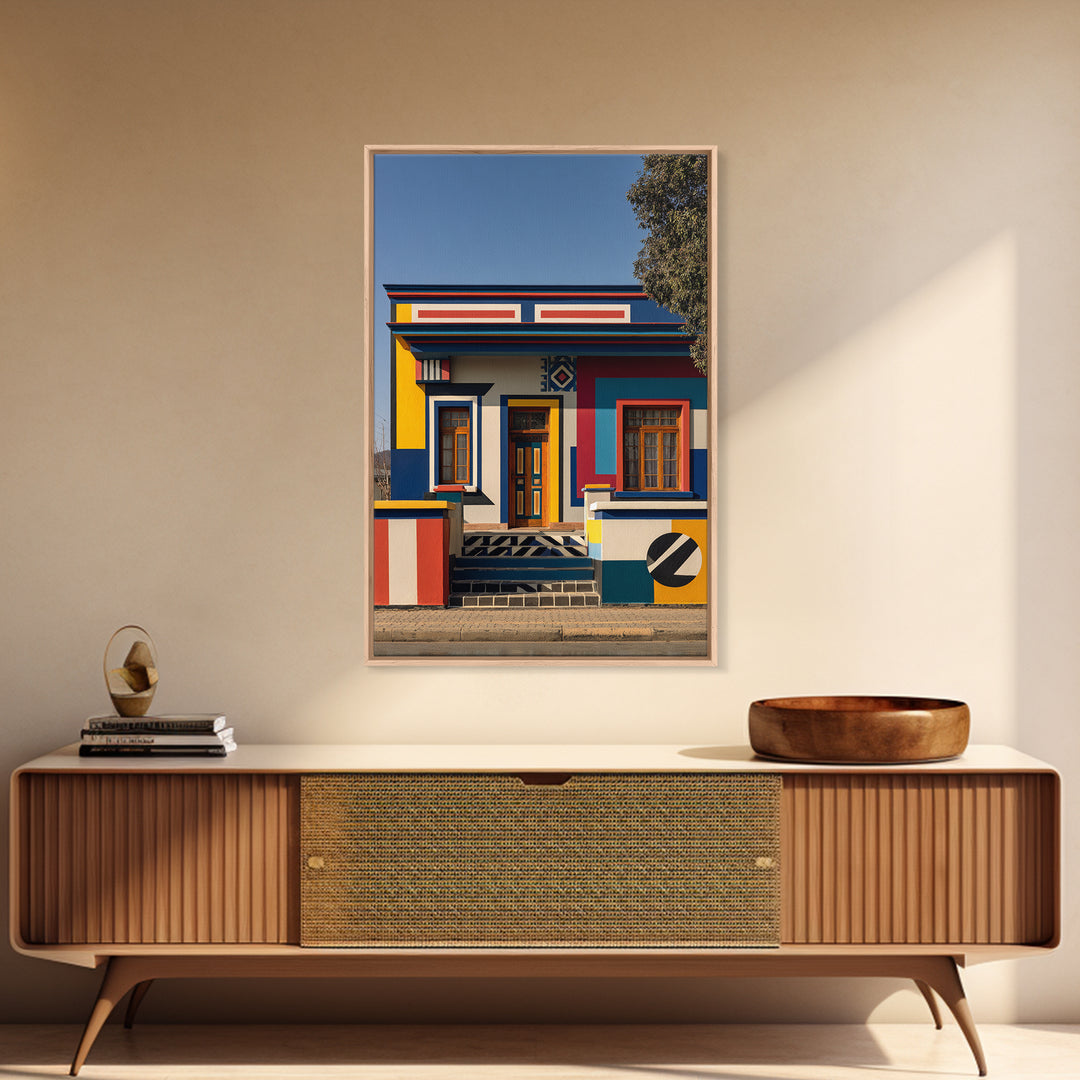 Bold Ndebele Street House Canvas Print, African Wall Art, Geometric Architecture, Colorful Tribal Living Room Decor Gift