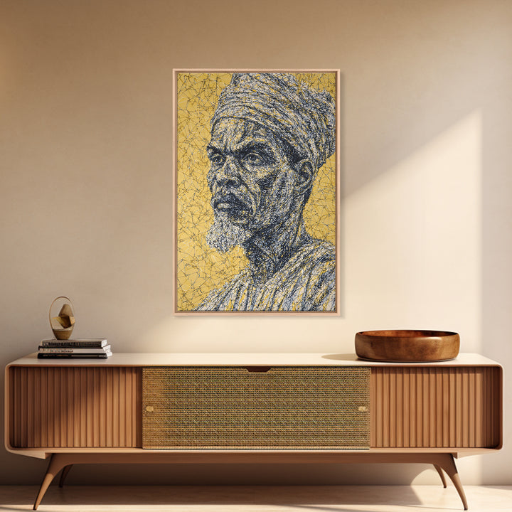 Wise Elder African Portrait Wall Art, Gold Line Drawing, Black History Decor, Afrocentric Cultural Home Decor Meaningful Gift For Him