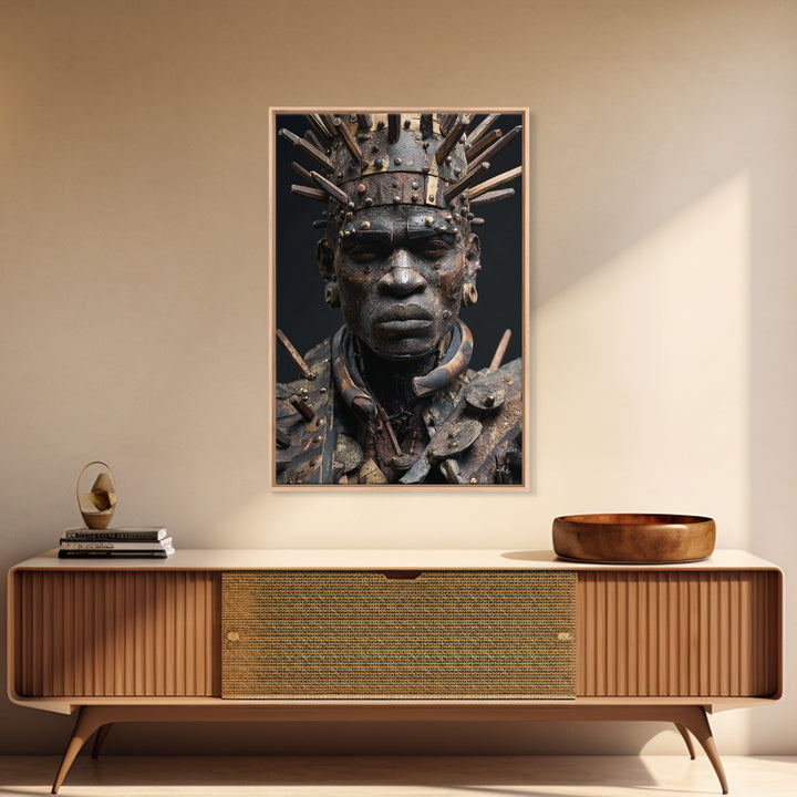 Nail Studded African Warrior Portrait Wall Art, Kongo Power Figure, Tribal Sculpture, Black Culture Decor, Afrocentric Print