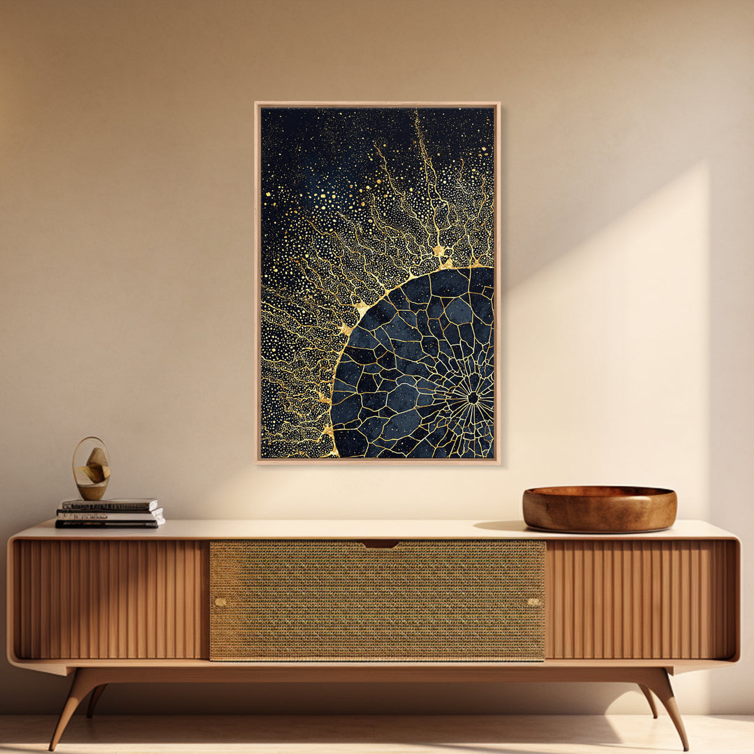 Black Gold Abstract Solar Eclipse Wall Art, Luxury Canvas Print, African Inspired Celestial Decor For Modern Living Room