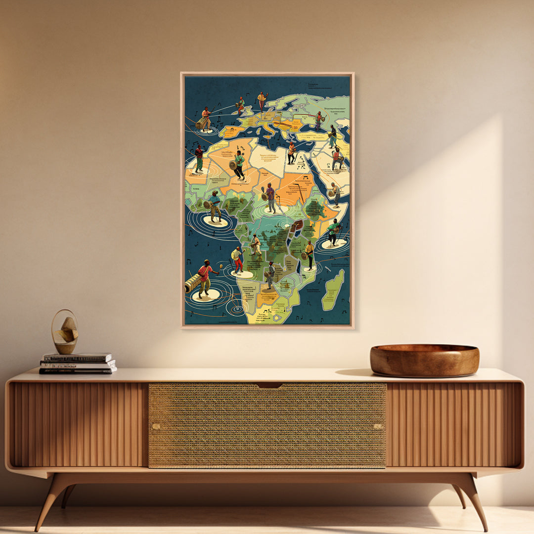 Illustrated Africa Map With Musicians And Dancers Wall Art, African Travel Decor, Cultural Wall Art, Afrocentric Poster Gift