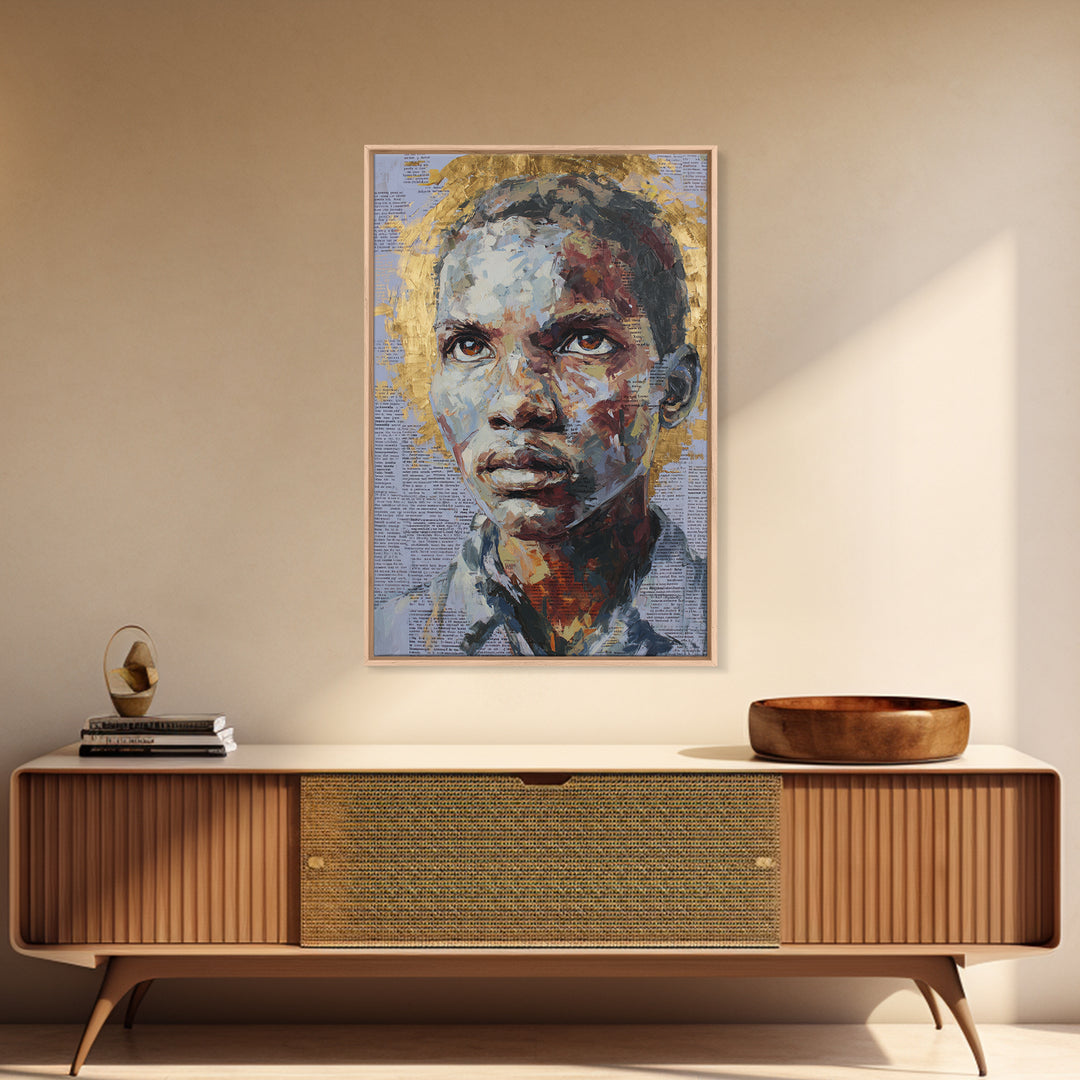 Young African Boy Portrait With Golden Halo Wall Art, Black Art Print, Melanin Artwork, Afrocentric Modern Gallery Decor