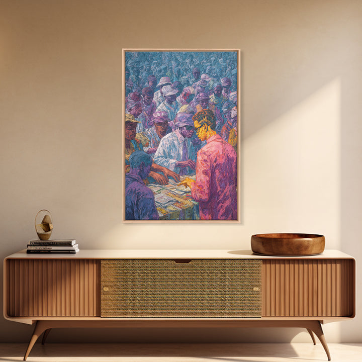 Vibrant Community Gathering Around Table Canvas Print, African Wall Art, Black Culture Art, Afrocentric Decor, Home Gift