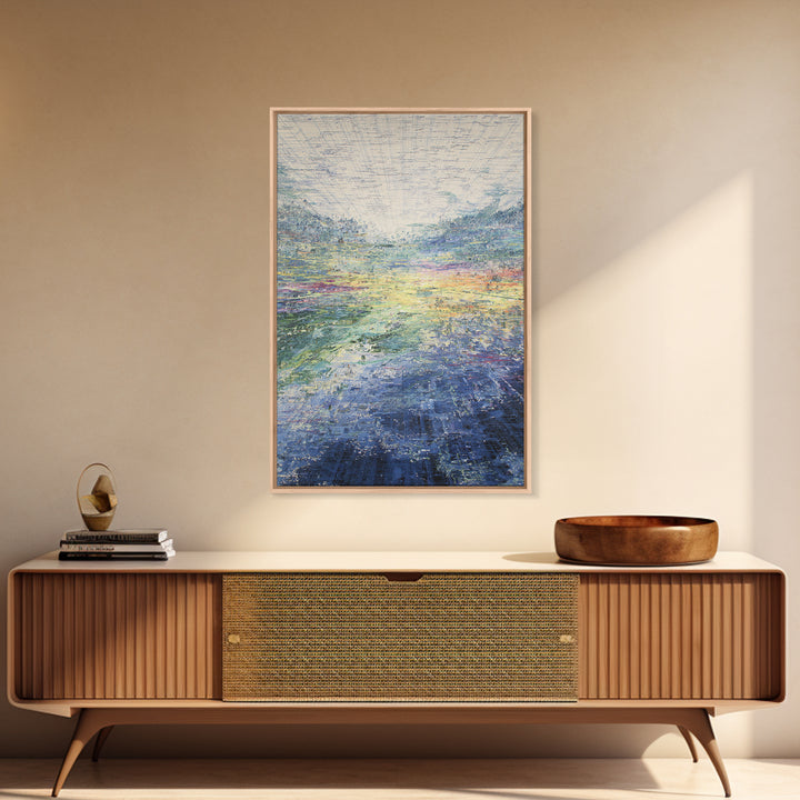 Luminous Abstract Horizon Landscape Wall Art, Blue Green Modern Canvas Print, Dreamy Nature Scene, Elegant Living Room Decor