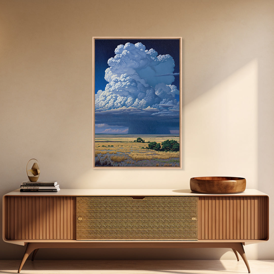 Towering Blue Thunderhead Over African Marsh Canvas Print, Serengeti Wall Art, Safari Decor, Bold Modern Home Decor Gift