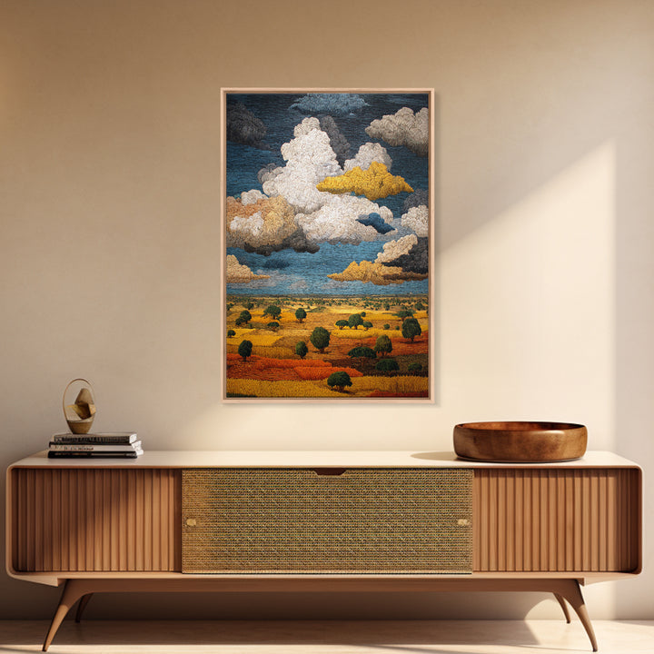 African Savanna Under Golden Storm Clouds Wall Art, Textured Landscape Canvas, Afrocentric Decor, Safari Home Gift For Living Room