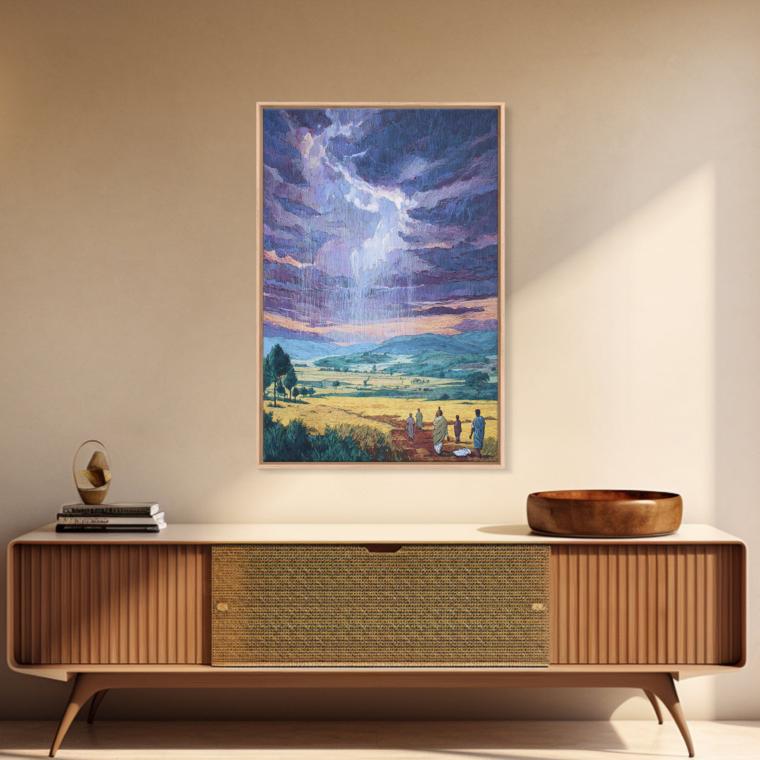 African Rainstorm Over Golden Plains Wall Art, Blue Sky Landscape Canvas, Cultural Decor, Afrocentric Gift For Living Room