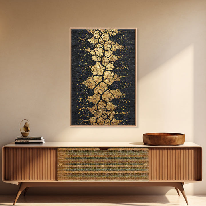 Gold Cracked Earth Africa Inspired Abstract Wall Art, Black And Gold Canvas Decor, Modern Afrocentric Texture, Luxury Gift