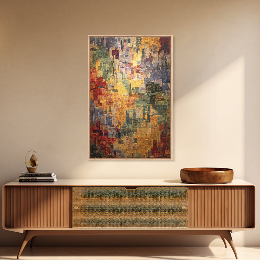 Luminous Woven City Mosaic Abstract Canvas Print, Contemporary Art, Modern Wall Art, Textured Art Print For Living Room Decor