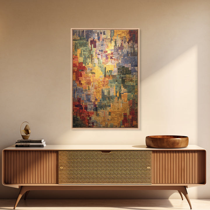 Luminous Woven City Mosaic Abstract Canvas Print, Contemporary Art, Modern Wall Art, Textured Art Print For Living Room Decor