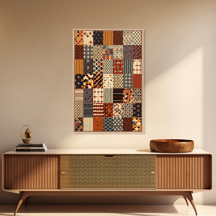African Ankara Patchwork Fabric Pattern Wall Art, African Print, Tribal Art Decor, Boho Home Decor, Cultural Wall Decor Gift