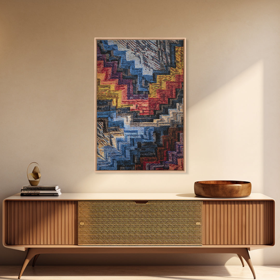 Bold Stepped Zigzag Textile Canvas Print, African Abstract, Geometric Wall Art, Vibrant Wall Decor, Tribal Art Gift For Home