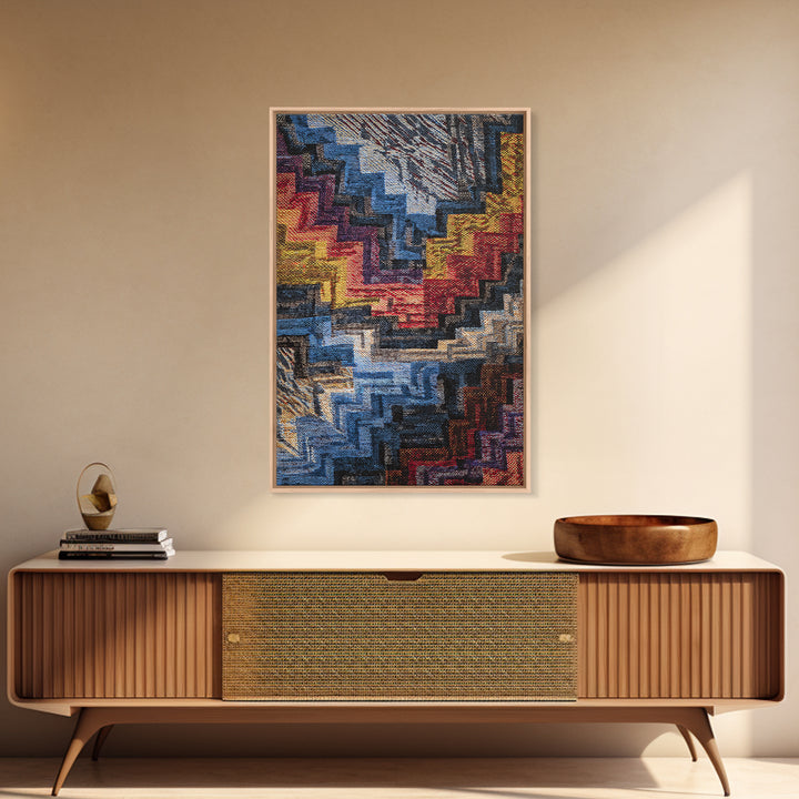 Bold Stepped Zigzag Textile Canvas Print, African Abstract, Geometric Wall Art, Vibrant Wall Decor, Tribal Art Gift For Home