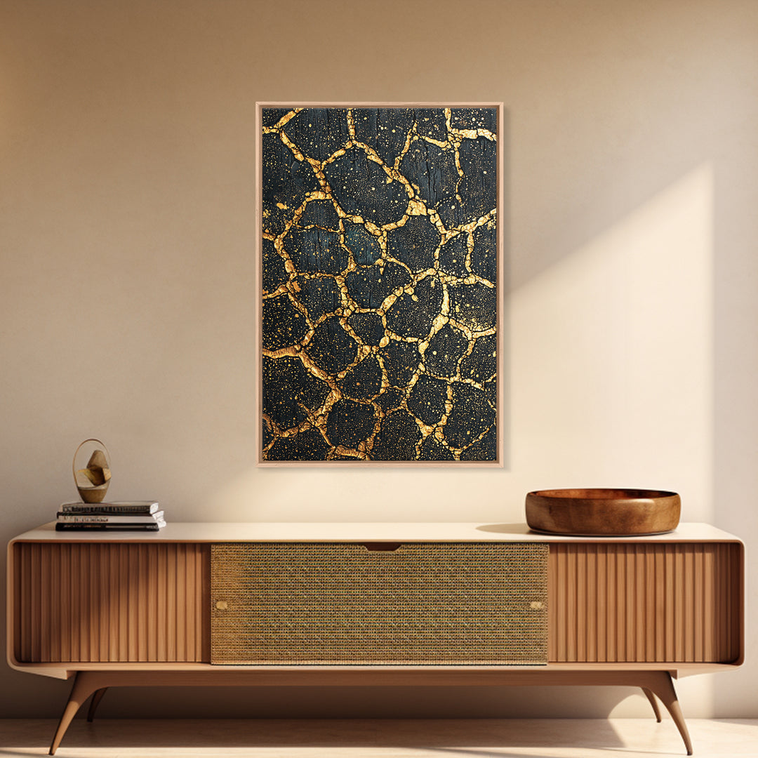 Black Gold Crackle Texture Wall Art, Abstract African Art Print, Luxury Canvas Decor, Earth Tone Modern Statement Piece Gift