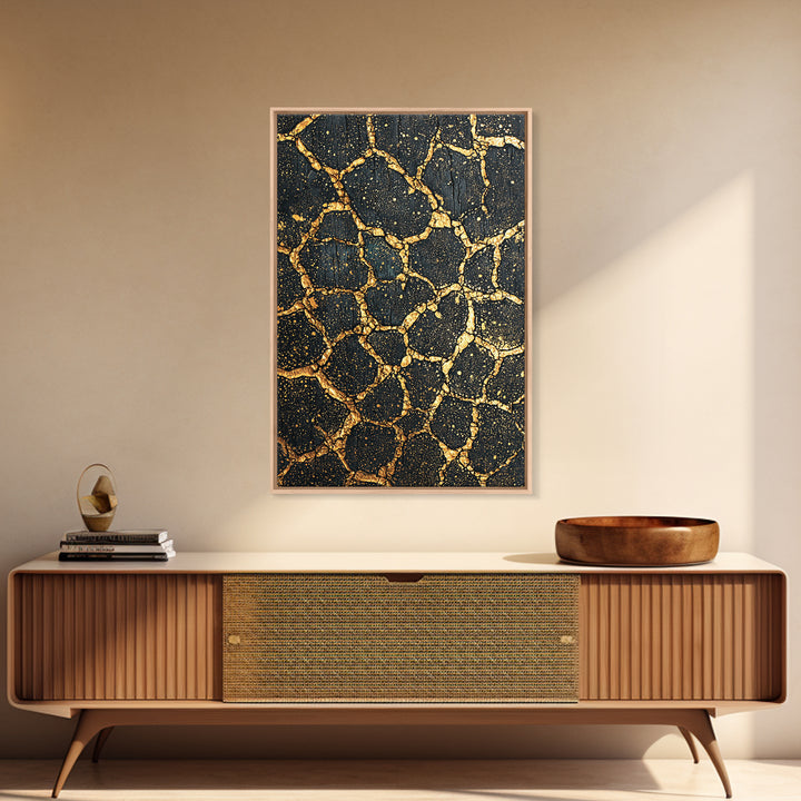 Black Gold Crackle Texture Wall Art, Abstract African Art Print, Luxury Canvas Decor, Earth Tone Modern Statement Piece Gift