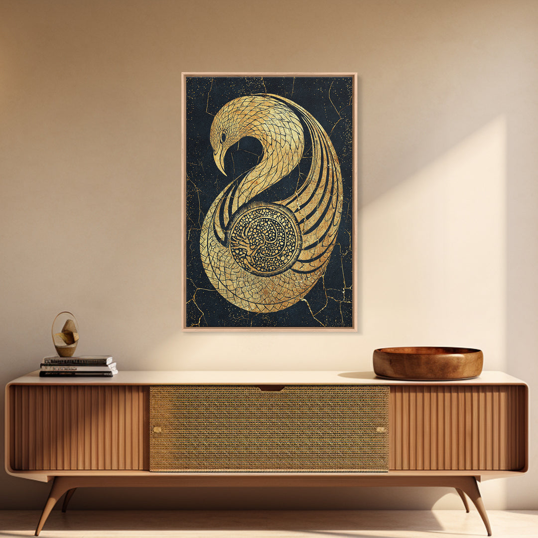Gold Phoenix Bird Canvas Print, Black And Gold Art, African Inspired Wall Decor, Mythical Animal Art, Luxury Canvas Art Gift