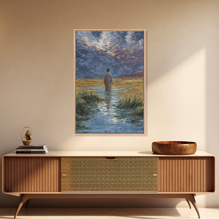 Lone Figure In Marsh Landscape Wall Art, African Landscape Canvas Print, Dreamy Nature Scene Art, Elegant Home Decor Gift