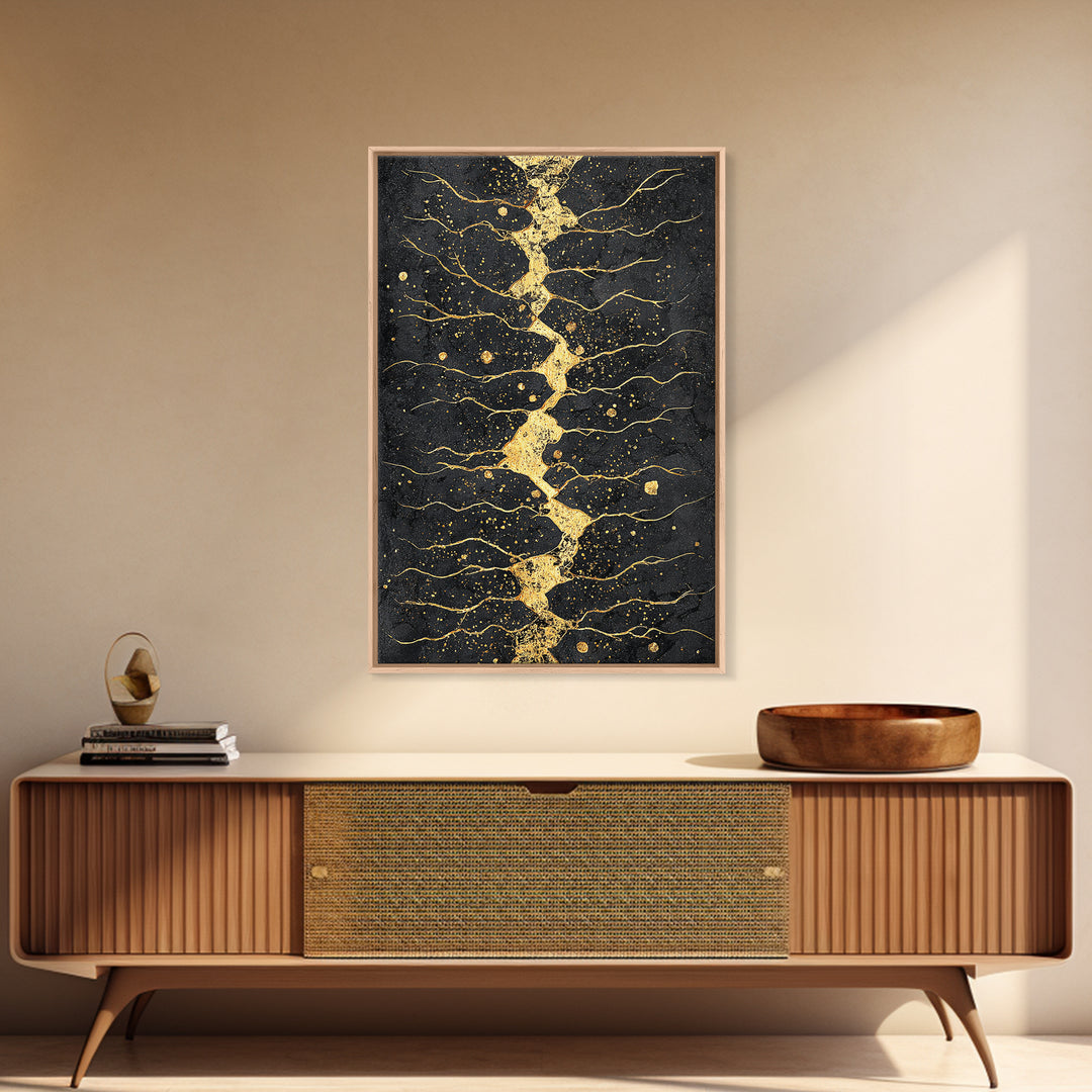 Gold Kintsugi River Abstract Wall Art, Black And Gold Art Print, Modern African Art Decor, Luxury Canvas Print For Living Room