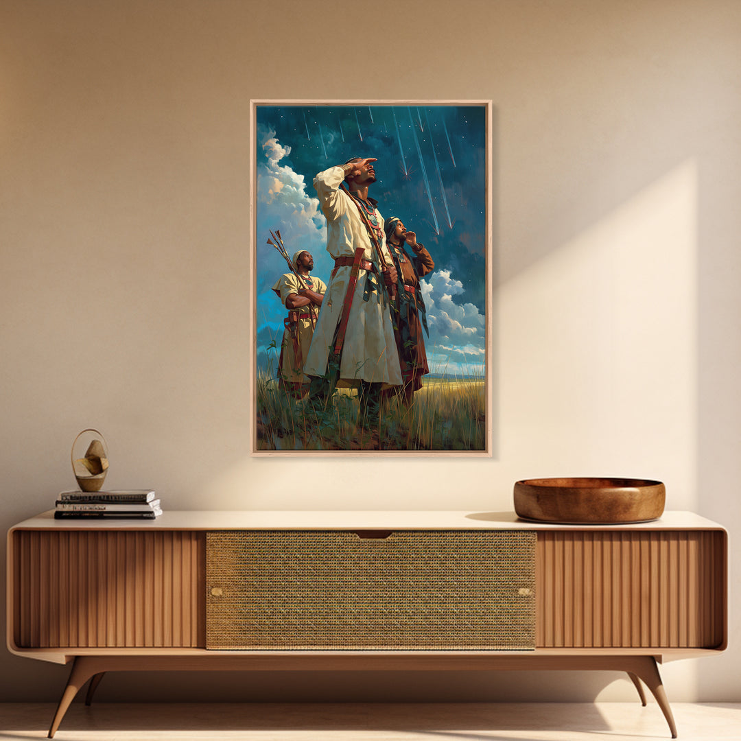 Sky Watchers In Tribal Robes Wall Art, African Warrior Art, Afrocentric Print, Cultural Home Decor, Statement Canvas Decor