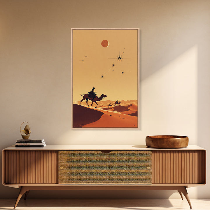 Camel Riders Beneath Red Moon Wall Art, African Travel Poster, Desert Caravan Print, Boho Safari Decor, Mystical Wall Art