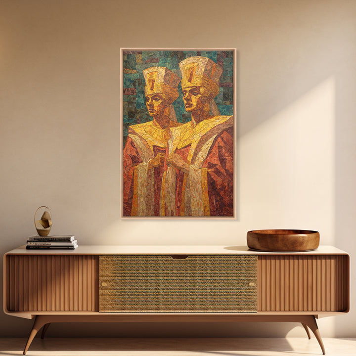 Regal African Queens In Mosaic Robes Wall Art, African Woman Art, Black Culture Art, Royal Portrait, Elegant Home Decor Gift
