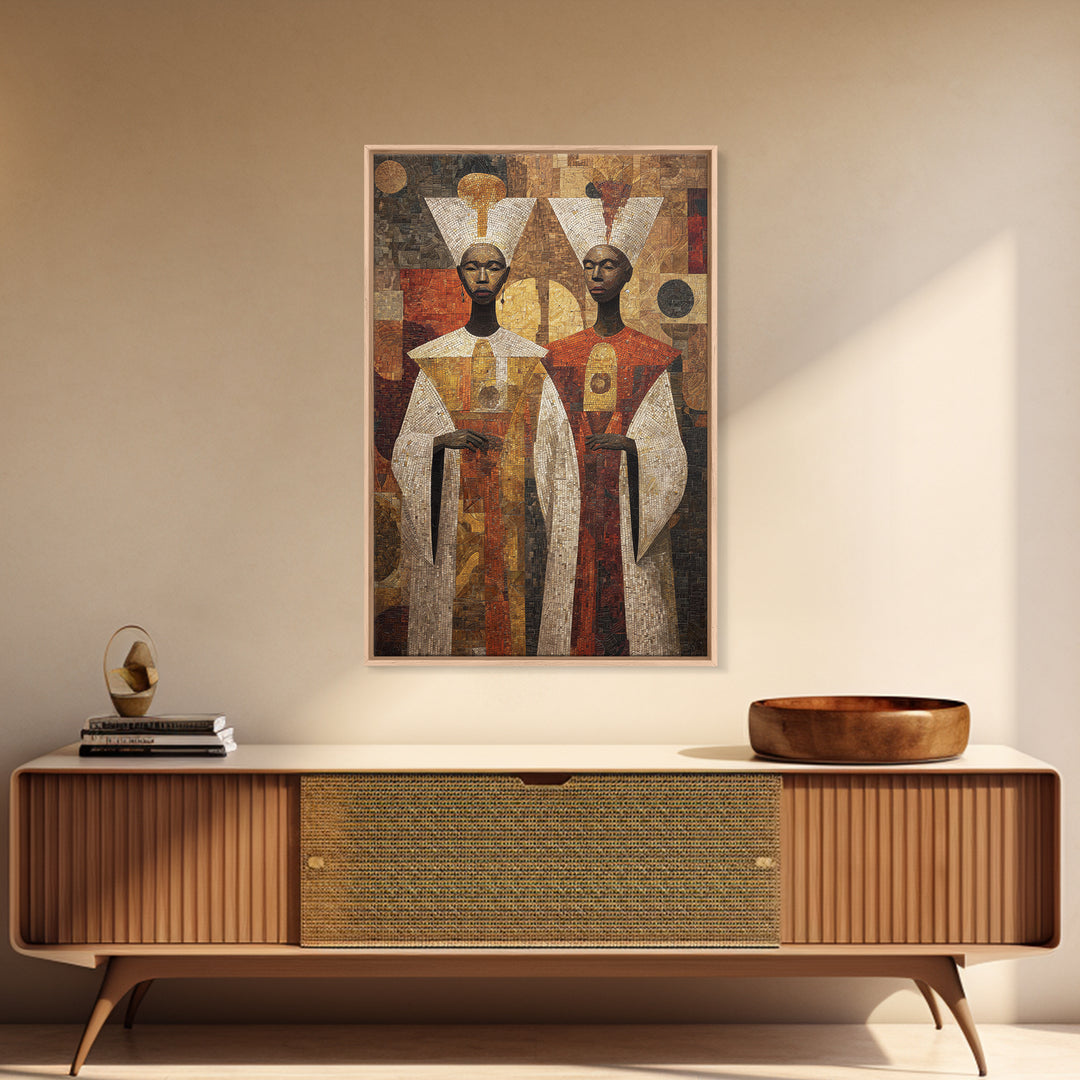 Geometric African Queens In Earth Tones Wall Art, African Abstract, Black Culture Art, Tribal Queen Art, Elegant Home Decor