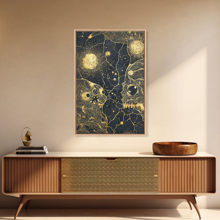 Gold Celestial Animal Constellation Wall Art, Black And Gold Canvas Print, Mystical Cosmic Decor For Living Room And Office