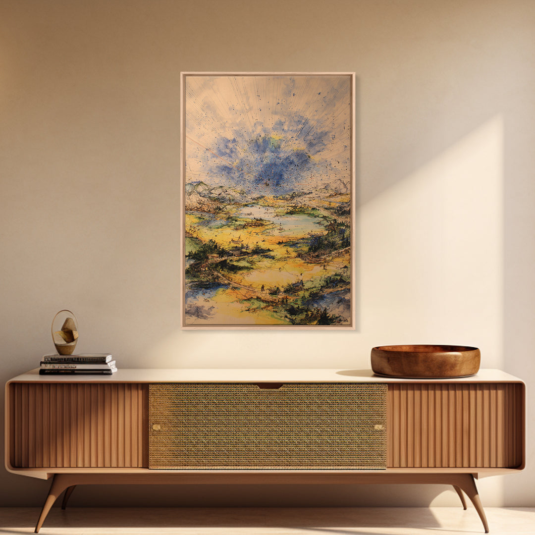 Golden Valley Storm Burst Canvas Print, Abstract Landscape Wall Art, Earth Tone Modern Home Decor For Living Room And Office Gift