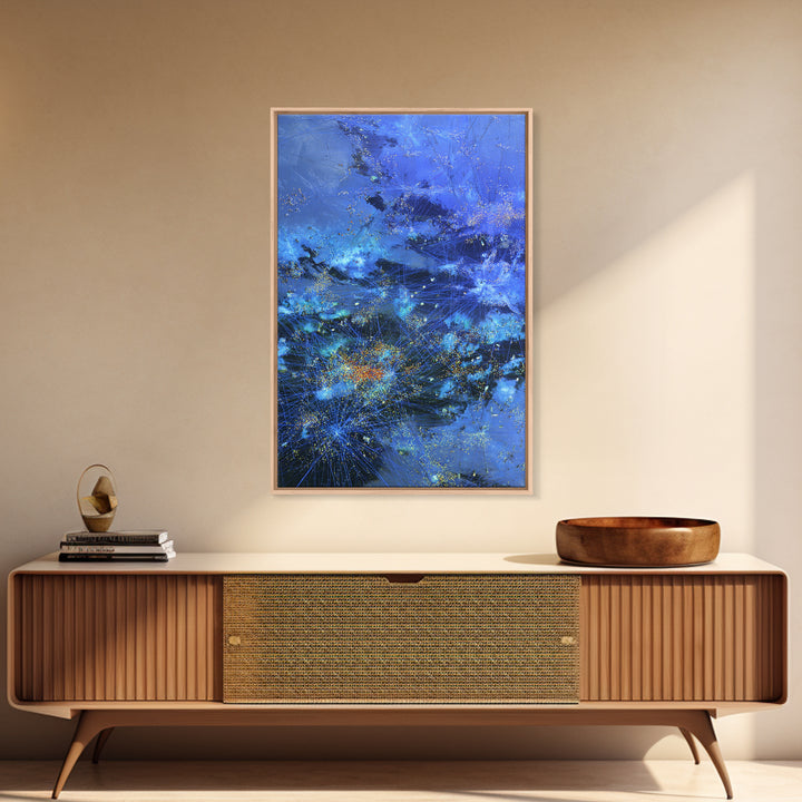 Blue Abstract City Lights Network Canvas Print, Digital Wall Art, Modern Starry Statement Decor For Office And Home Gift