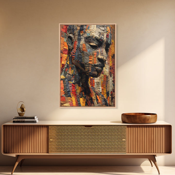 Textured African Woman Portrait Canvas Print, African Fabric Art, Black Female Art, Melanin Artwork, Cultural Home Decor