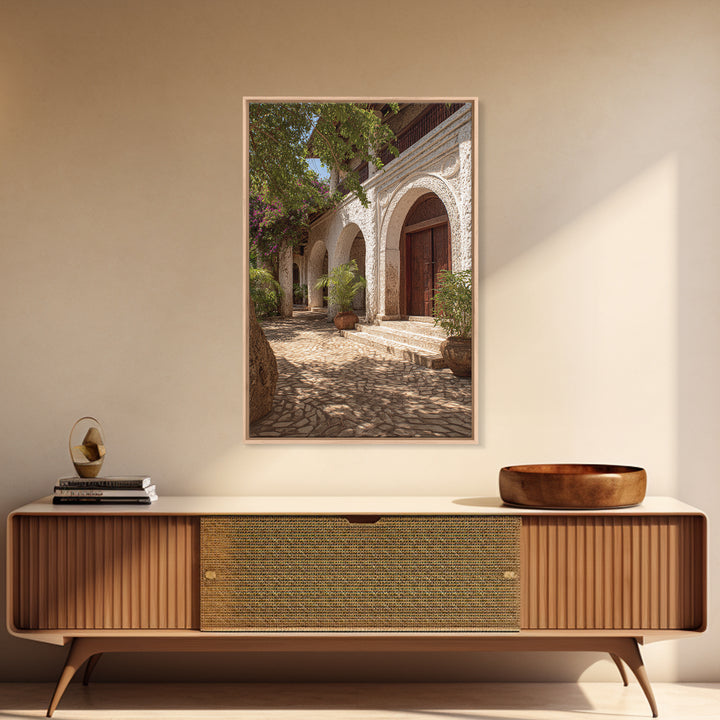 Arched African Veranda Courtyard Framed Canvas Print, Zanzibar Style, Cultural Home Decor, African Wall Decor, Statement Decor