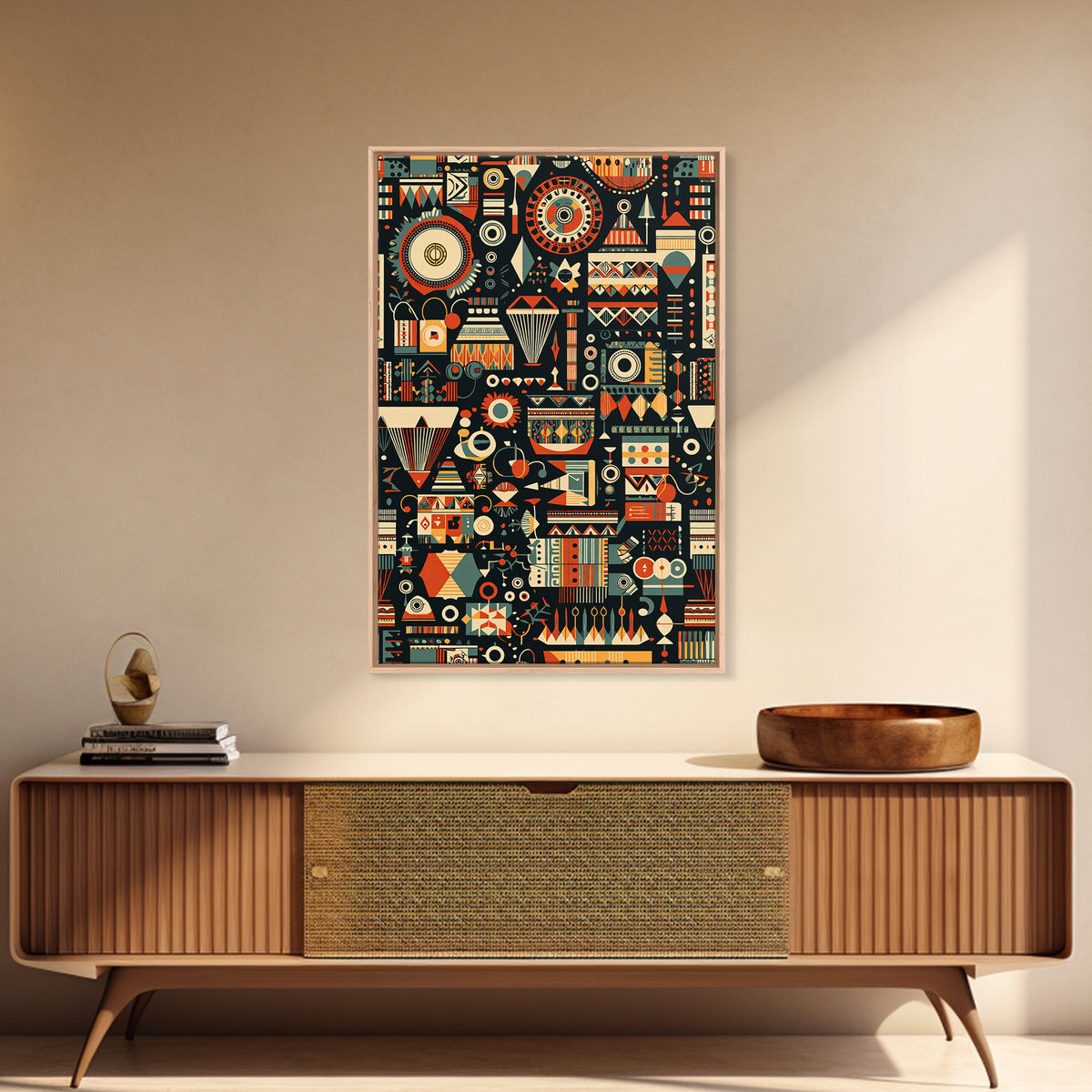 Vibrant African Tribal Symbols Canvas Print, Geometric Pattern Wall Art, Afrocentric Decor, Bold Cultural Home Gift Print