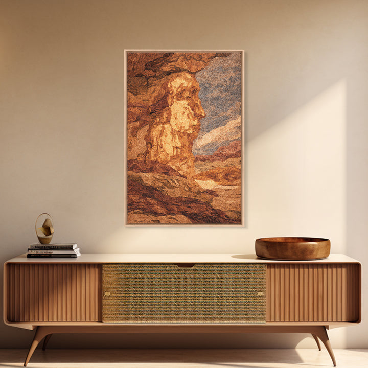 Ancient Sphinx Desert Profile Framed Canvas Print, African Egyptian Art, Terracotta Landscape Decor, Mystical Wall Art Gift