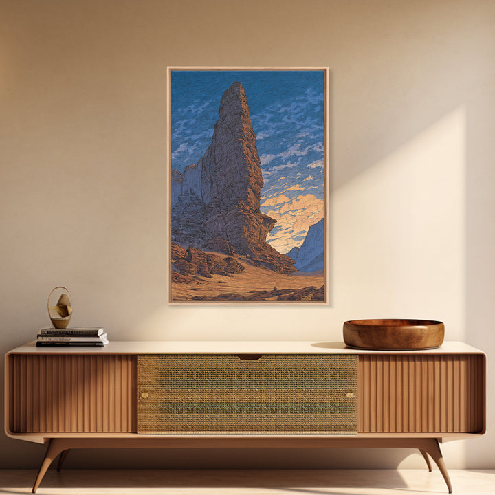 Towering Desert Monolith Under Blue Sky Wall Art, African Landscape, Modern Wall Art, Large Wall Art, Earth Tone Wall Art