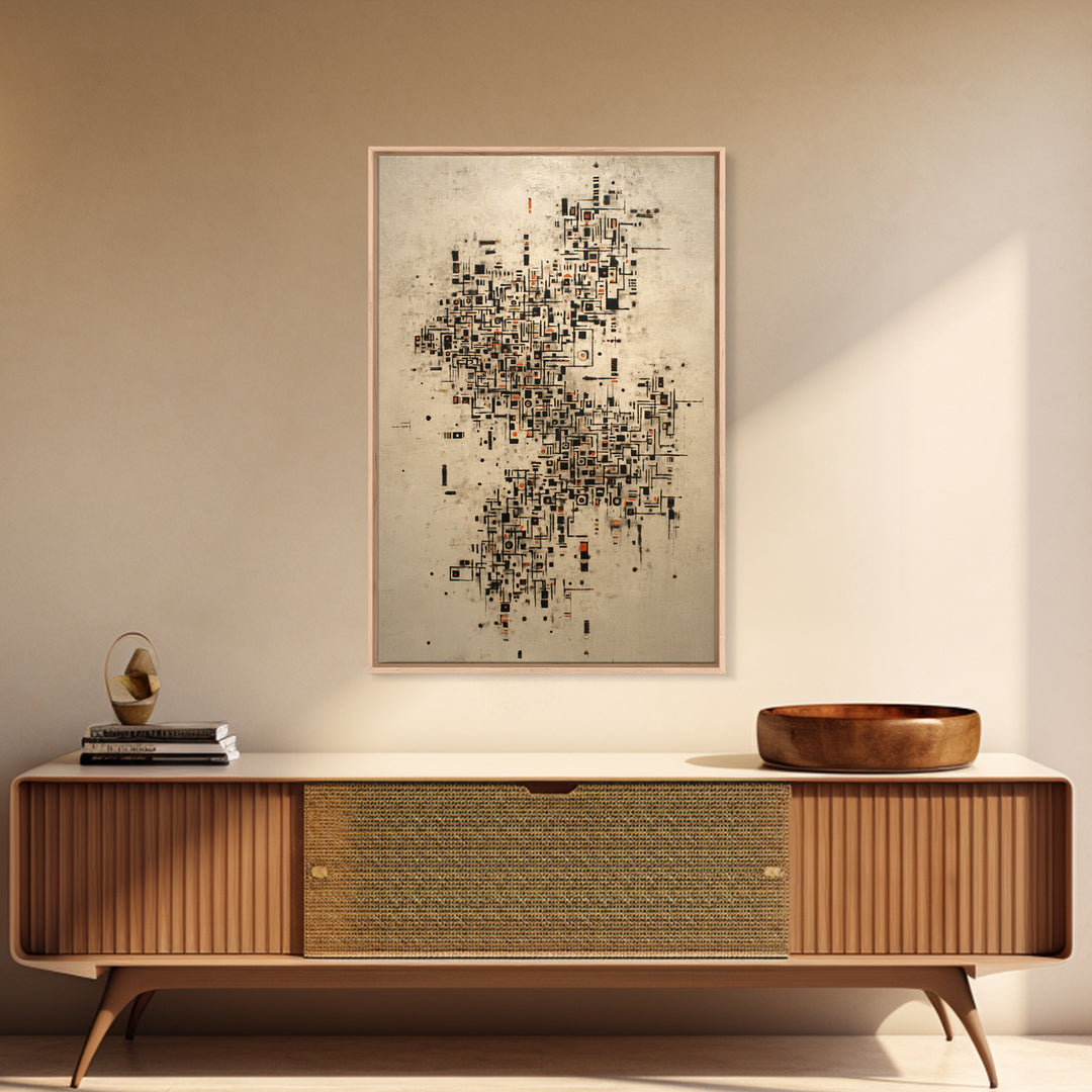 Abstract City Map Wall Art, Beige Black Geometric Canvas Print, Modern African Abstract Art, Office Decor, Urban Artwork