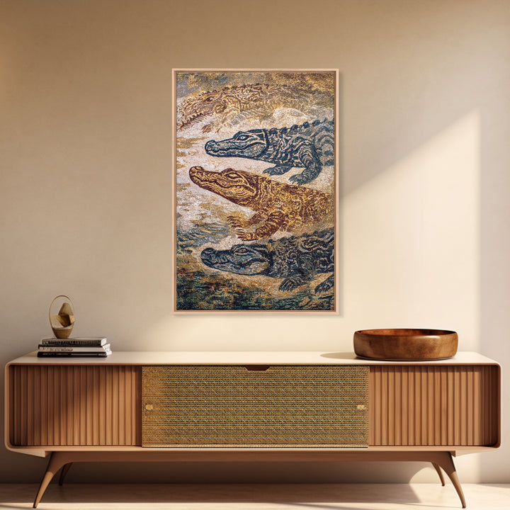Swimming Crocodiles In Earth Tone Water Wall Art, African Safari Art Print, Reptile Wildlife Decor, Rustic Home Decor Gift
