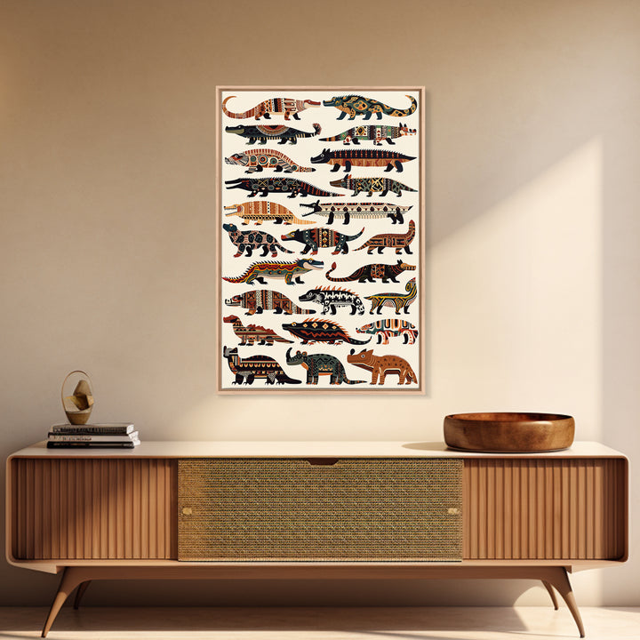 Tribal Crocodile Collection Canvas Print, African Animal Art, Patterned Safari Wall Decor, Boho Kids Room Decor Gift For Him