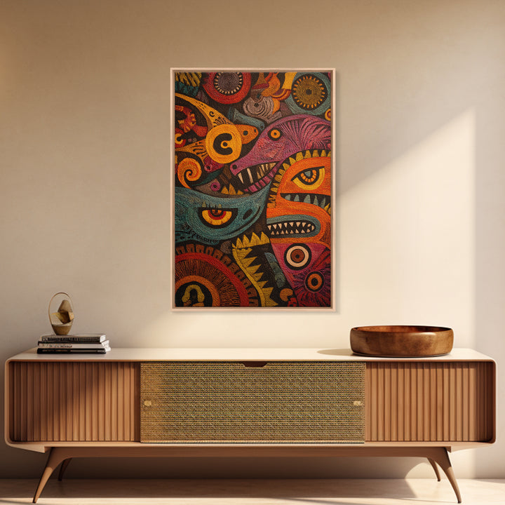 Colorful Tribal Spirit Mask Canvas Print, African Abstract Art, Bold Ethnic Wall Decor, Modern Afrocentric Statement Gift
