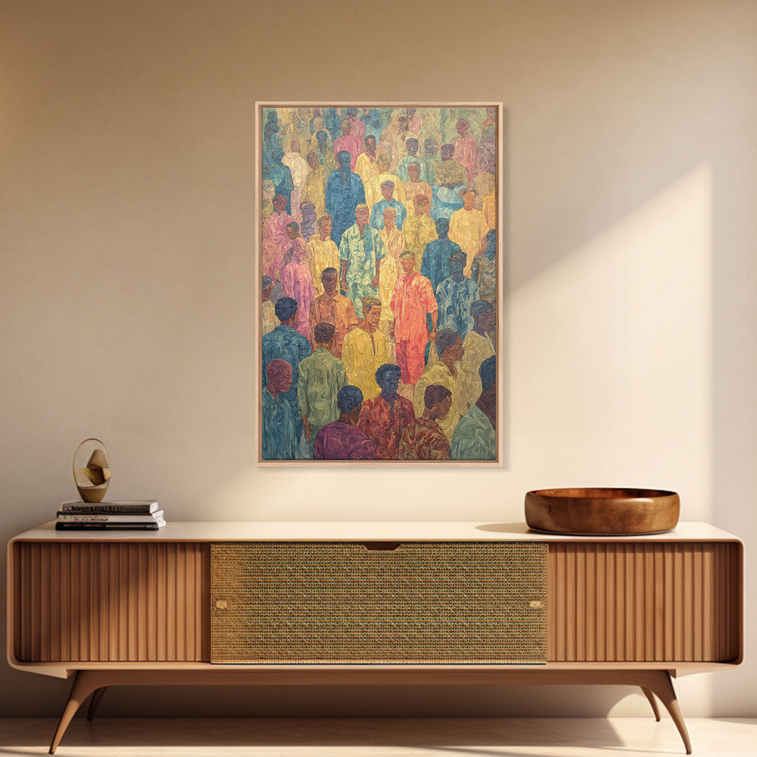 Pastel African Crowd Portrait Wall Art, Cultural Art Print, Black People Decor, Modern Diaspora Canvas For Office And Home