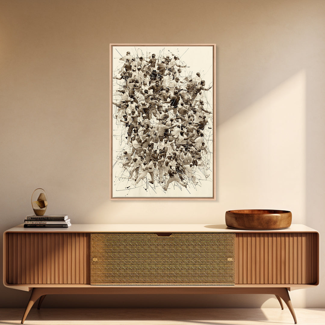 Sepia Community Crowd Collage Framed Canvas Print, African American Art, Black Culture Wall Decor, Contemporary Office Art
