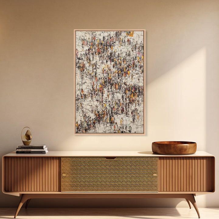Busy Urban Crowd Abstract Canvas Print, Orange And Black City People Scene, Contemporary Wall Decor, Modern Office Art Gift
