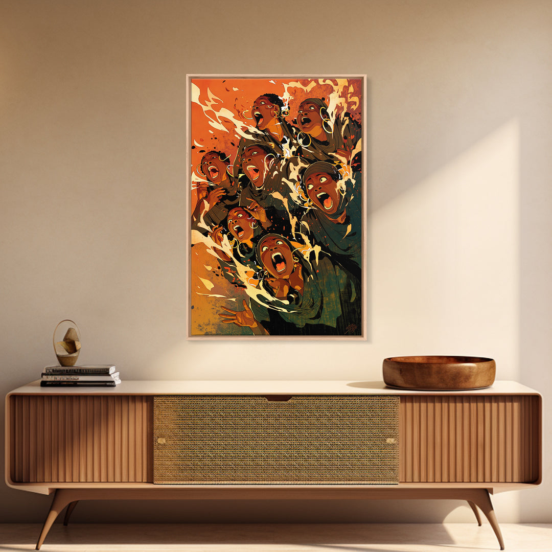 Expressive Singing Women With Orange Splash, Wall Art, Black Women Art, Afrocentric Poster, Bold Comic Style Home Decor Gift