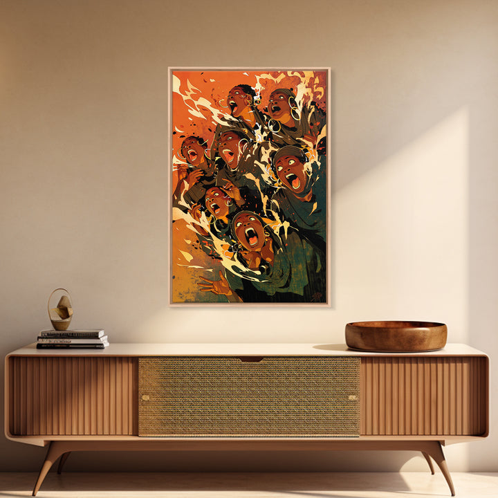Expressive Singing Women With Orange Splash, Wall Art, Black Women Art, Afrocentric Poster, Bold Comic Style Home Decor Gift