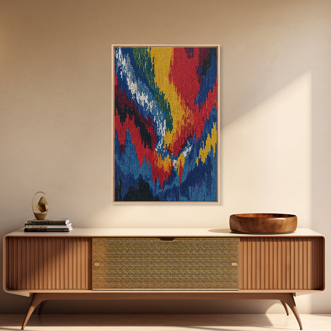 Bold Abstract Flame Feather Wall Art, Colorful African Inspired Canvas Print, Textile Art, Vibrant Modern Home Decor Gift