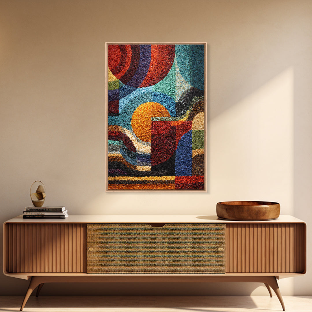 Colorful Textured Geometric Abstract Circles Wall Art, African Inspired Modern Canvas Decor, Bold Boho Living Room Art Print