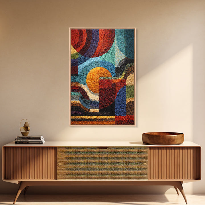 Colorful Textured Geometric Abstract Circles Wall Art, African Inspired Modern Canvas Decor, Bold Boho Living Room Art Print