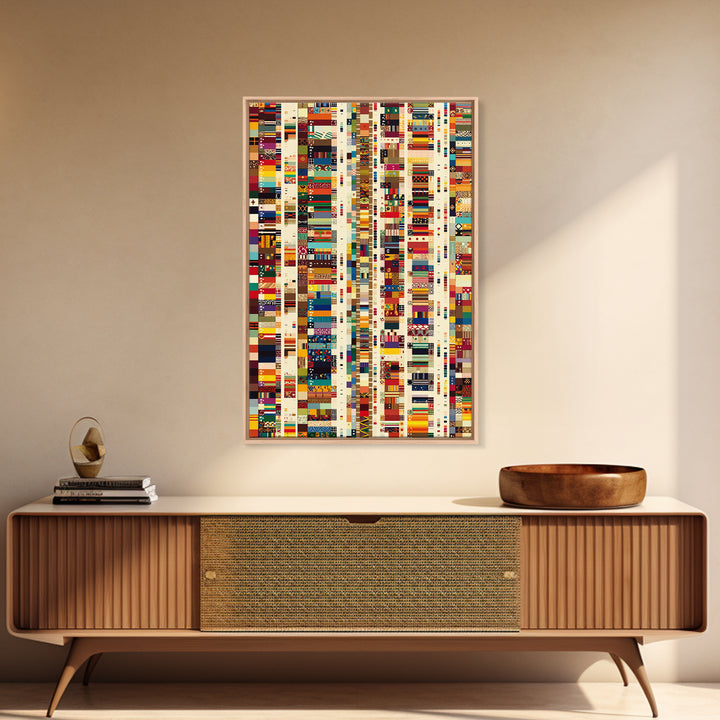 Pan African Textile Mosaic Strips Wall Art, Colorful African Fabric Patterns Canvas Print, Cultural Boho Home Decor Gift