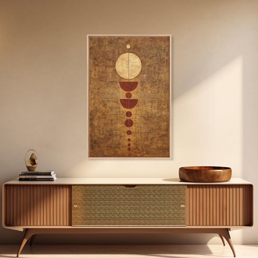Earthy Geometric Circles Abstract Wall Art, Terracotta African Inspired Canvas Print, Mid Century Modern Home Decor For Living Room