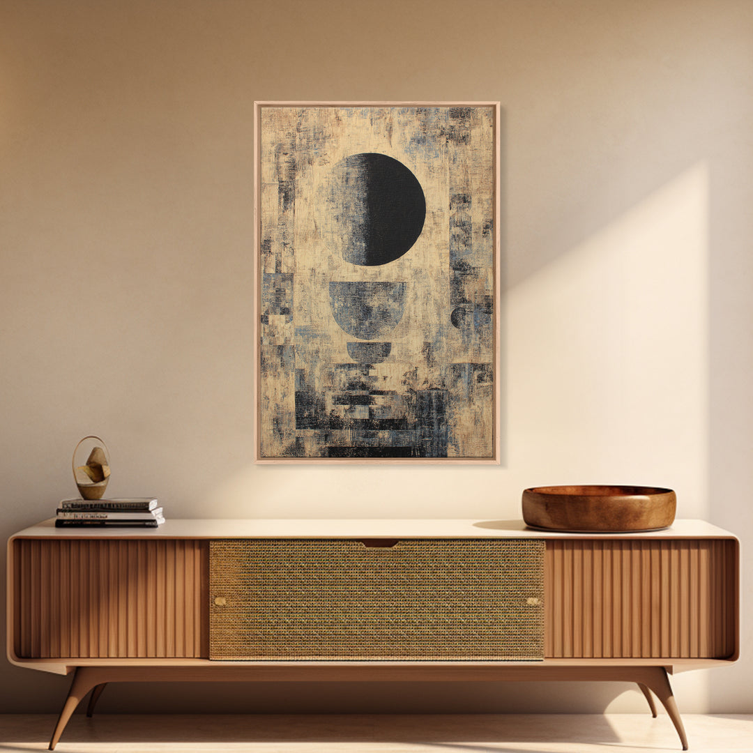 Textured Beige Black Geometric Abstract Wall Art, Modern African Inspired Canvas Decor, Minimalist Earth Tone Home Decor